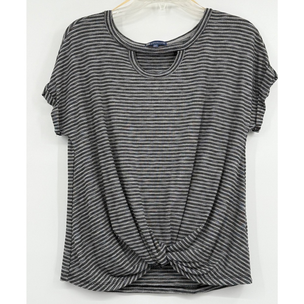 Democracy Women's Striped Knot Front XS Short Sleeves Boho Minimalist Y2K Casual